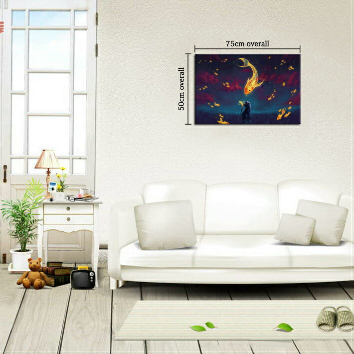 絵画 インテリア 絵 金魚 猫 アートパネル壁飾り キャンバス絵画 油絵