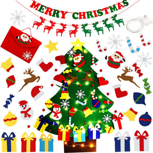 送料無料　クリスマスツリー DIY フェルトクリスマスツリー クリスマス飾り 40個パーツ付き  クリスマスオーナメント+ LEDイルミネーション　壁掛け クリスマス飾り 手作り 取り外し 可能  クリスマスデコレーション用の壁掛けクリスマスギフト　子供 おもちゃ 景品
