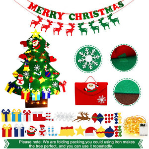 送料無料　クリスマスツリー DIY フェルトクリスマスツリー クリスマス飾り 40個パーツ付き  クリスマスオーナメント+ LEDイルミネーション　壁掛け クリスマス飾り 手作り 取り外し 可能  クリスマスデコレーション用の壁掛けクリスマスギフト　子供 おもちゃ 景品