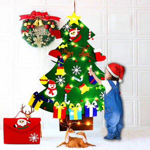 送料無料　クリスマスツリー DIY フェルトクリスマスツリー クリスマス飾り 40個パーツ付き  クリスマスオーナメント+ LEDイルミネーション　壁掛け クリスマス飾り 手作り 取り外し 可能  クリスマスデコレーション用の壁掛けクリスマスギフト　子供 おもちゃ 景品