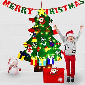 送料無料　クリスマスツリー DIY フェルトクリスマスツリー クリスマス飾り 40個パーツ付き  クリスマスオーナメント+ LEDイルミネーション　壁掛け クリスマス飾り 手作り 取り外し 可能  クリスマスデコレーション用の壁掛けクリスマスギフト　子供 おもちゃ 景品