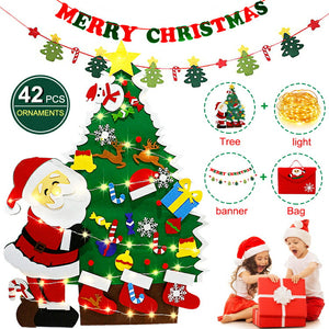 クリスマスツリー サンタクロス Merry christmasフェルトクリスマスツリー　クリスマス飾り　DIY  クリスマスオーナメント+ LEDイルミネーション　壁掛け クリスマス飾り 手作り 取り外し 可能  クリスマスデコレーション用の壁掛けクリスマスギフトおもちゃ子供