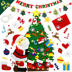 クリスマスツリー サンタクロス Merry christmasフェルトクリスマスツリー　クリスマス飾り　DIY  クリスマスオーナメント+ LEDイルミネーション　壁掛け クリスマス飾り 手作り 取り外し 可能  クリスマスデコレーション用の壁掛けクリスマスギフトおもちゃ子供