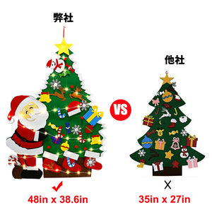 クリスマスツリー サンタクロス Merry christmasフェルトクリスマスツリー　クリスマス飾り　DIY  クリスマスオーナメント+ LEDイルミネーション　壁掛け クリスマス飾り 手作り 取り外し 可能  クリスマスデコレーション用の壁掛けクリスマスギフトおもちゃ子供