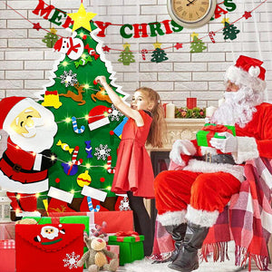 クリスマスツリー サンタクロス Merry christmasフェルトクリスマスツリー　クリスマス飾り　DIY  クリスマスオーナメント+ LEDイルミネーション　壁掛け クリスマス飾り 手作り 取り外し 可能  クリスマスデコレーション用の壁掛けクリスマスギフトおもちゃ子供