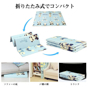 ベビープレイマット プレイマット 折りたたみ 大判 マット200×180×1cm　送料無料　クッションマット 衝撃緩和 滑り止めマット 防水・防音・軽量 子供用フロアマット　可愛いゲームマット両面使用 子ジカ パンダ 無毒無味 ベビーマット収納バッグ付 【nlife_d19】送料無料
