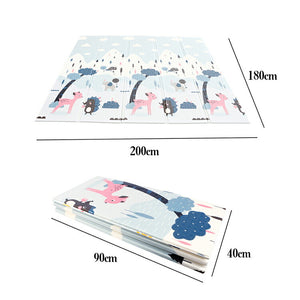 送料無料　ベビープレイマット プレイマット 折りたたみ 大判 マット200×180×1cm　クッションマット 衝撃緩和 滑り止めマット 防水・防音・軽量 子供用フロアマット　可愛いゲームマット両面使用 梦幻の楽園 サーキット 無毒無味 ベビーマット収納バッグ付 【nlife_d19】