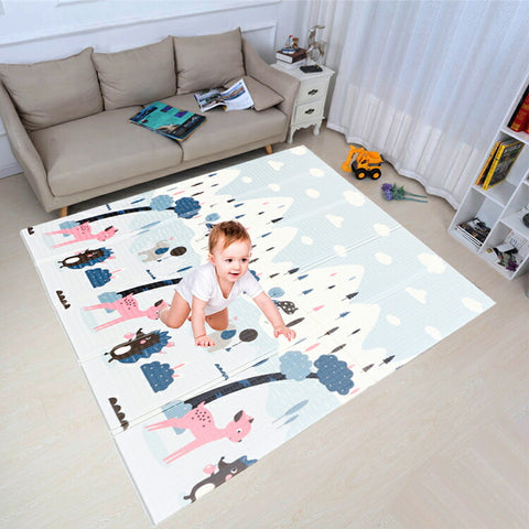 送料無料　ベビープレイマット プレイマット 折りたたみ 大判 マット200×180×1cm　クッションマット 衝撃緩和 滑り止めマット 防水・防音・軽量 子供用フロアマット　可愛いゲームマット両面使用 梦幻の楽園 サーキット 無毒無味 ベビーマット収納バッグ付 【nlife_d19】