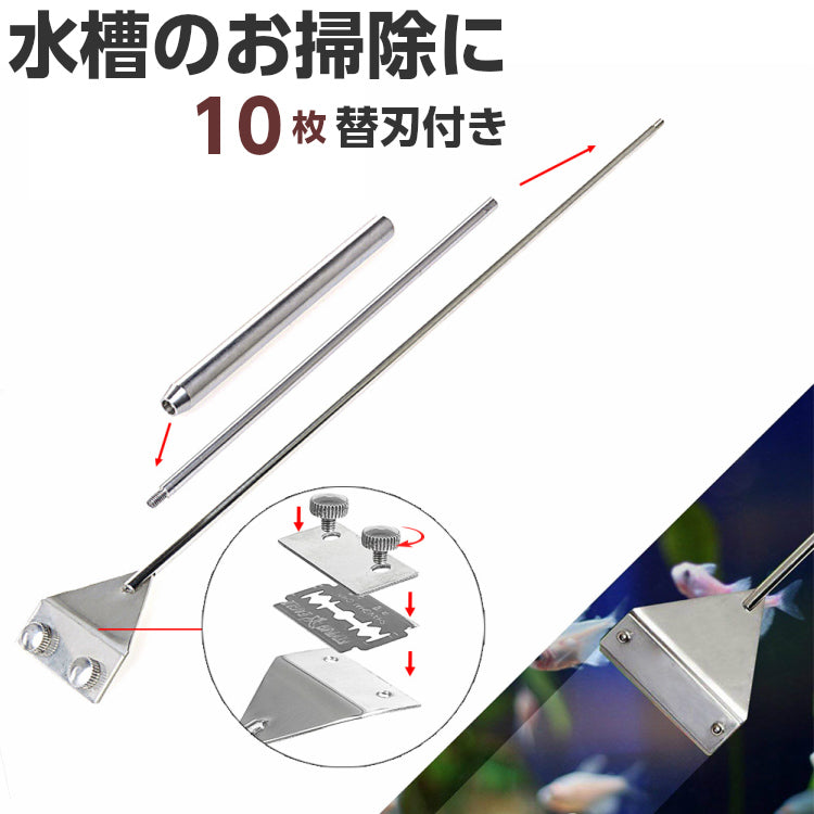 スクレーパー 水槽 プロレイザー苔 コケ 取り 掃除 除草 除去 約66ｃｍ 替え刃付 10枚付きクリーニング ケア セット アクアリウム ガラス面掃除【熱帯魚 アクアリウム 水草 水槽 メンテナンス 掃除 コケ取り 苔取り】【nlife_d19】あす楽