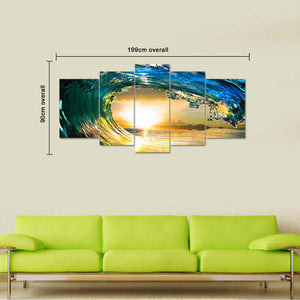 絵画 波の絵　逆巻く波と夕日 絵画 海 インテリア　アートパネル　海の景色 キャンバス絵画 風景画 芸術品  Airbnb 民泊 シェアハウス　 おしゃれ 壁掛け 絵  北欧　装飾　 5パネルセット 個人で、業務用に、ギフトにも！【newyear_d19】