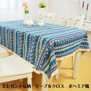 テーブルクロス　キャンバス 140×180cm楽しいお食事　スタンダードタイプ　エレガントな柄　テーブルランナー　ボヘミア風【