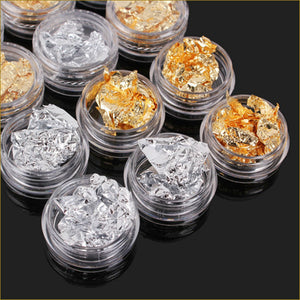 即納?ネイルパーツネイル用品　金箔 銀箔 ネイルナゲット ホイル ベイント用 大量 12個入り 2色　金箔/銀箔/ネイルアートホイル/ジェルネイル/レジンパーツ/ネイルパーツ