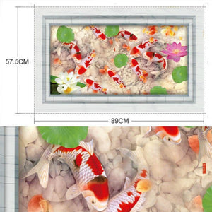 ウォールステッカー　床用　池の鯉 (白い石　黄金の鯉　蓮)　だまし絵防水　トリックアート　インテリアステッカー　リアル　寝室　リビング　事務所　リビング　接客室　風水　インテリア　縁起物　子宝　受験　金運