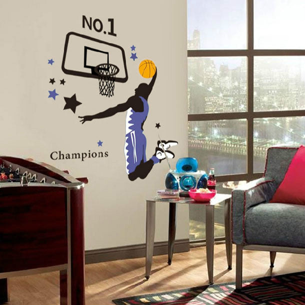 ウォールステッカーバスケットボール champions  basketball チャンピオン ナンバーワン壁紙 シール 賃貸OK はがせる 剥がせる DIY 模様替え