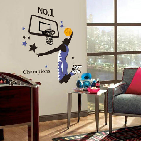 ウォールステッカーバスケットボール champions  basketball チャンピオン ナンバーワン壁紙 シール 賃貸OK はがせる 剥がせる DIY 模様替え