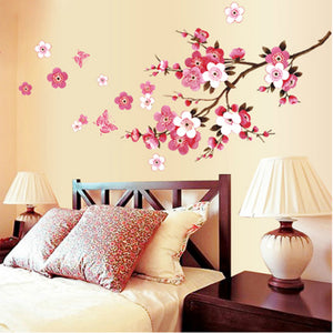 ウォールステッカー桃の花と蝶々 壁シール 春  華やかな ピンク 大きさサイズ　ウォールステッカー 花　装飾　 wall sticker ウォールペーパー ウォールシール壁紙　インテリア　雑貨　【new_d19】