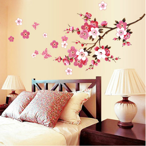 ウォールステッカー桃の花と蝶々 壁シール 春  華やかな ピンク 大きさサイズ　ウォールステッカー 花　装飾　 wall sticker ウォールペーパー ウォールシール壁紙　インテリア　雑貨　【new_d19】