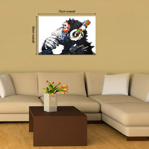絵画 チンパンジー　白黒 動物キャンバス絵画 ファブリックパネル 壁飾り 絵　アートパネル モノトーン油絵　ポスター 横75cm×縦50cmインテリア絵画　Airbnb　民泊　シェアハウス　装飾リビング 玄関 プレゼント　店舗ディスプレイ おしゃれなアート【nlife_d19】