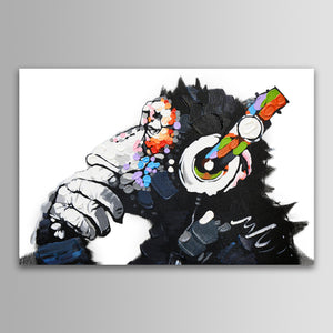 絵画 チンパンジー　白黒 動物キャンバス絵画 ファブリックパネル 壁飾り 絵　アートパネル モノトーン油絵　ポスター 横75cm×縦50cmインテリア絵画　Airbnb　民泊　シェアハウス　装飾リビング 玄関 プレゼント　店舗ディスプレイ おしゃれなアート【nlife_d19】