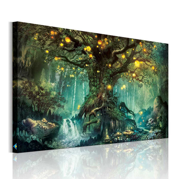 絵画　夢の記憶　アートパネル　インテリア 絵画 　蛍の森　妖精の森　パワースポットThe BFG　夢　癒しの絵　インテリア装飾絵画 木枠付き　完成品　サイズ横70cm×縦50cm