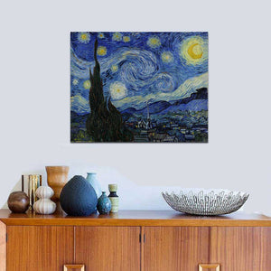 【風水金運】ゴッホ 星月夜アートパネル　抽象画　The Starry Night　絵画 アートパネル　ポスター インテリア 絵画  油絵風　絵画 壁キャンバス絵画 木枠付き サイズ横75cm×縦60cm