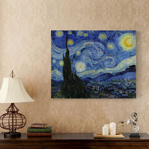 【風水金運】ゴッホ 星月夜アートパネル　抽象画　The Starry Night　絵画 アートパネル　ポスター インテリア 絵画  油絵風　絵画 壁キャンバス絵画 木枠付き サイズ横75cm×縦60cm