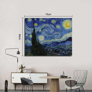 【風水金運】ゴッホ 星月夜アートパネル　抽象画　The Starry Night　絵画 アートパネル　ポスター インテリア 絵画  油絵風　絵画 壁キャンバス絵画 木枠付き サイズ横75cm×縦60cm