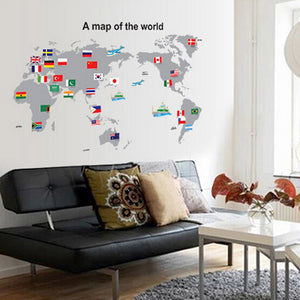 即納可！ ウォールステッカー 世界地図【Map of the World】モノトーン世界地図 ・飛行機☆ きれいに剥がせる！子供部屋 DIY 壁紙 壁 シール 雑貨 リフォーム 　貼って剥がせる ウォールステッカー 賃貸OK！