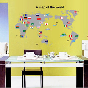 即納可！ ウォールステッカー 世界地図【Map of the World】モノトーン世界地図 ・飛行機☆ きれいに剥がせる！子供部屋 DIY 壁紙 壁 シール 雑貨 リフォーム 　貼って剥がせる ウォールステッカー 賃貸OK！