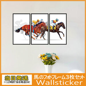 ウォールステッカー　wall sticker 馬のフォトフレーム　３枚セット　壁デカールステッカー　貼ってはがせる子供部屋 DIY 壁紙 壁 シール 雑貨 リフォーム 　貼って剥がせる ウォールステッカー 賃貸OK！【inte_D1806】