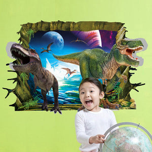 ３D 風 ウォールステッカー 恐竜 2匹ティラノサウルスレックス  シール 大型 サイズ壁シール3d wall sticker 3d ウォールペーパー 3d 壁紙 3d ウォールシール壁から飛び出す恐竜シリーズ
