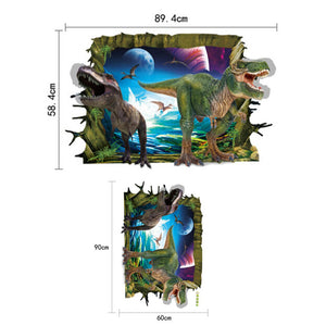３D 風 ウォールステッカー 恐竜 2匹ティラノサウルスレックス  シール 大型 サイズ壁シール3d wall sticker 3d ウォールペーパー 3d 壁紙 3d ウォールシール壁から飛び出す恐竜シリーズ