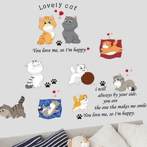 ウォールステッカー【10匹の猫　lovely cat 】 シール式 装飾 おしゃれ 壁紙 はがせる 剥がせる wall stickerペットショップ 子供部屋 赤ちゃんの部屋 幼稚園 教室 遊園地 遊び場 バスルーム キッチン ベッドルーム  リビング ルーム 寮 ホーム 廊下 玄関壁シール