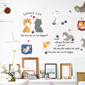 ウォールステッカー【10匹の猫　lovely cat 】 シール式 装飾 おしゃれ 壁紙 はがせる 剥がせる wall stickerペットショップ 子供部屋 赤ちゃんの部屋 幼稚園 教室 遊園地 遊び場 バスルーム キッチン ベッドルーム  リビング ルーム 寮 ホーム 廊下 玄関壁シール