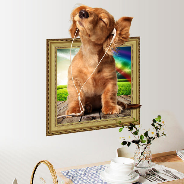 ウォールステッカー 3D 飛び出す犬 剥がせるシール 雰囲気変貌 犬ちゃん ポスター 動物写真 アニマル柄な壁紙シール 癒し系 装飾 雑貨 DIY 窓 ガラス 剥がせる 賃貸部屋 バスルーム壁シール