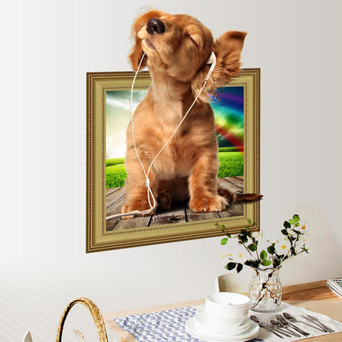 ウォールステッカー 3D 飛び出す犬 剥がせるシール 雰囲気変貌 犬ちゃん ポスター 動物写真 アニマル柄な壁紙シール 癒し系 装飾 雑貨 DIY 窓 ガラス 剥がせる 賃貸部屋 バスルーム壁シール