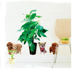 ウォールステッカー 犬 壁紙シール ウォール ステッカー 鉢植え 大きサイズウォールスタッカー 動物　ラブリーペット犬グリーン葉植物壁デカール紙ホームステッカーアート画像壁画キッズ保育園ベビールーム装飾 壁シール