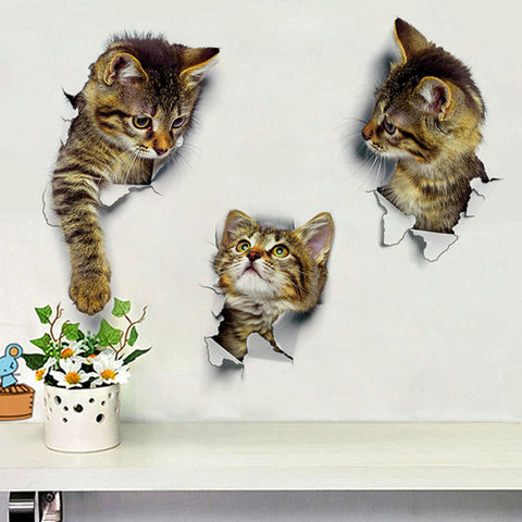 剥せるタイプ　３D シール だまし絵 ビックリ びっくり ウォールステッカー ねこ 立体 絵 猫柄 ネコ柄 キャッツ  ネコ ステッカー 猫シール 猫ステッカー カワイイ ステッカー ペット 動物 トリックアート 絵画 ネコ絵 キャット【inte_D05】