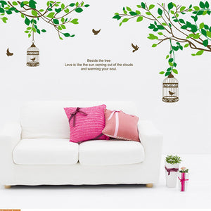 みどり木 鳥かご ウォールステッカー シール式 大きめサイズ 壁紙 ステッカー 英文字 カッティングシート wall sticker 壁 貼ってはがせる ウォールシール 雑貨 DIY 窓 ガラス 植物 木 ウォールペーパーウォールシール お子様と一緒に簡単に貼れます！【inte_D05】