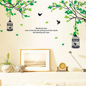 みどり木 鳥かご ウォールステッカー シール式 大きめサイズ 壁紙 ステッカー 英文字 カッティングシート wall sticker 壁 貼ってはがせる ウォールシール 雑貨 DIY 窓 ガラス 植物 木 ウォールペーパーウォールシール お子様と一緒に簡単に貼れます！【inte_D05】