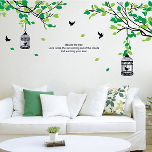 みどり木 鳥かご ウォールステッカー シール式 大きめサイズ 壁紙 ステッカー 英文字 カッティングシート wall sticker 壁 貼ってはがせる ウォールシール 雑貨 DIY 窓 ガラス 植物 木 ウォールペーパーウォールシール お子様と一緒に簡単に貼れます！【inte_D05】