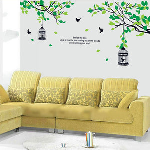みどり木 鳥かご ウォールステッカー シール式 大きめサイズ 壁紙 ステッカー 英文字 カッティングシート wall sticker 壁 貼ってはがせる ウォールシール 雑貨 DIY 窓 ガラス 植物 木 ウォールペーパーウォールシール お子様と一緒に簡単に貼れます！【inte_D05】