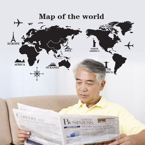ウォールステッカー 世界地図【Map of the World】モノトーン世界地図 ・飛行機☆ ウォールステッカー北欧 シールきれいに剥がせる！子供部屋 DIY 壁紙 壁 シール 雑貨 リフォーム 　貼って剥がせる ウォールステッカー 賃貸OK！【inte_D05】