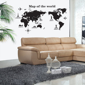 ウォールステッカー 世界地図【Map of the World】モノトーン世界地図 ・飛行機☆ ウォールステッカー北欧 シールきれいに剥がせる！子供部屋 DIY 壁紙 壁 シール 雑貨 リフォーム 　貼って剥がせる ウォールステッカー 賃貸OK！【inte_D05】
