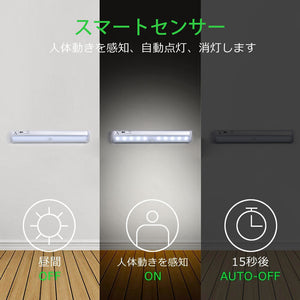 LED 人感 センサーライト 電池式 10 LEDランプ 貼り付け型 廊下 階段の上下 台所の手元灯 ベッドの下 玄関 洗面所 車庫 物置 クローゼットなど完璧に対応マグネット付き  室内室外防災用インテリア