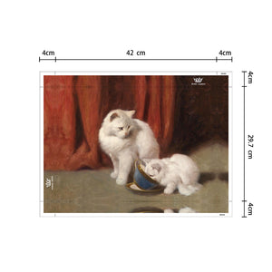 絵画アートパネル猫　猫の親子宮廷風　ヨーロッパ風猫の絵アートパネルおしゃれ　かわいい動物　モダンアートリビング 玄関 プレゼント店舗ディスプレイ おしゃれなアート（横42cm×縦30cm）