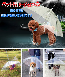 【雨、雪の日も安心】梅雨 ペット用傘　にゃんこ＆わんちゃんお散歩用傘 ペットアンブレラ 透明系 直径75cm 折りたたみ可能 コンパクト収納可能 超撥水 風邪防止 小型犬と猫に適用 雨の日も濡れずに散歩でき、リードも付いているから安心 【autumn_D1810】