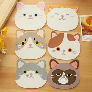 コースター　断熱　耐熱 カップ マット　ボトルマット 滑り止め　かわいい 猫の顔の形のコースター　萌え萌えコースター　滑り止め　 断熱パッド 幼稚園　子供用　シリコン製コーヒー 飲酒 飲茶 シリコン　茶パッド　キッチン　グッズ　卓上用品　６枚セット