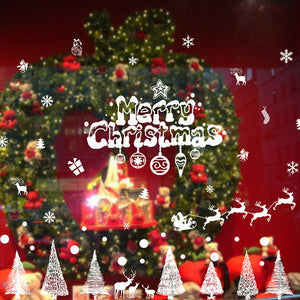 クリスマス ウォールステッカー 可愛いクリスマスリー　雪の結晶　トナカイ　喫茶店 部屋飾り ウォールステッカー クリスマス装飾用　雪だるま 雪花 クリスマスツリー おしゃれ メリークリスマス 装飾【endsale_18】