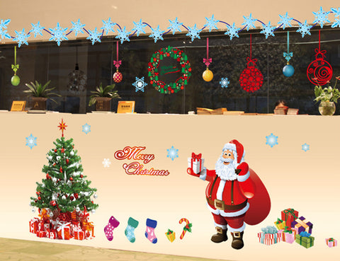 ２枚セットウォールステッカー クリスマス 飾り60x90cm 特大サイズ のり付きステッカー 貼ってはがせる 壁シール サンタクロース 雪の結晶 クリスマスツリー剥がせる壁紙 シール　DIYインテリア店舗　窓ガラス　パーティー 飾り用品　雰囲気満点　【endsale_18】